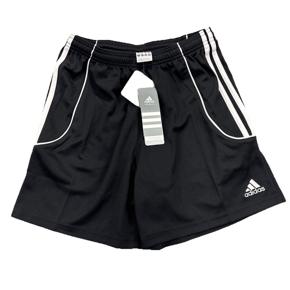 NWT ADIDAS Climalite Performance Soccer Shorts Womens S Stretch‎ Black 3 Stripe